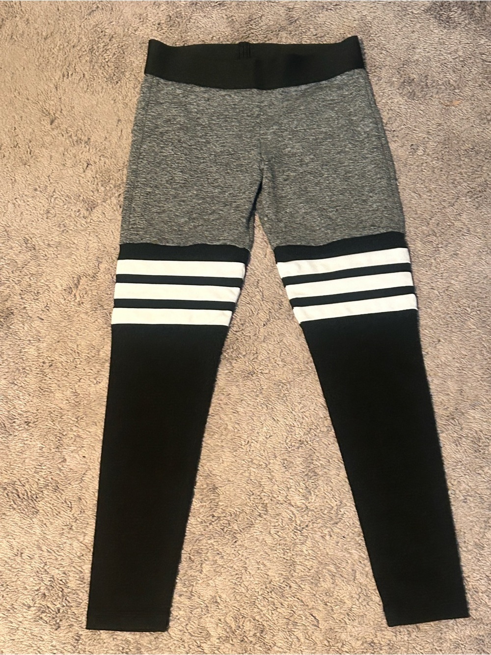 Bombshell Sportswear Gray, Black & White Striped Athletic Leggings  XS